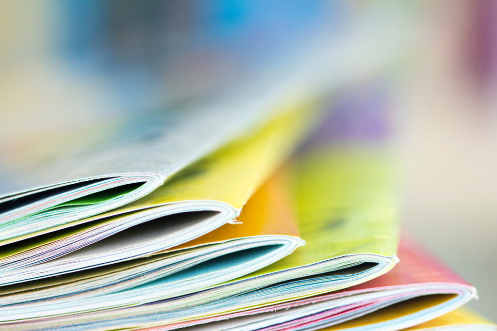 close up of a stack of magazines